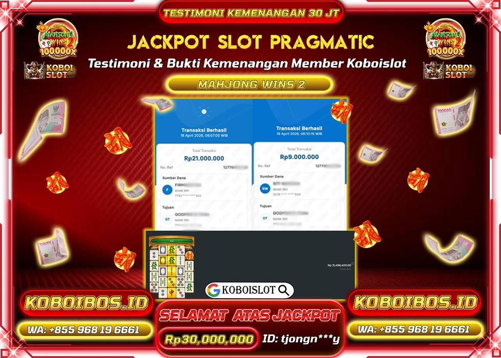 BUKTI KEMENANGAN SLOT GACOR MAHJONG WINS 2 Rp30.000.000,- LUNAS